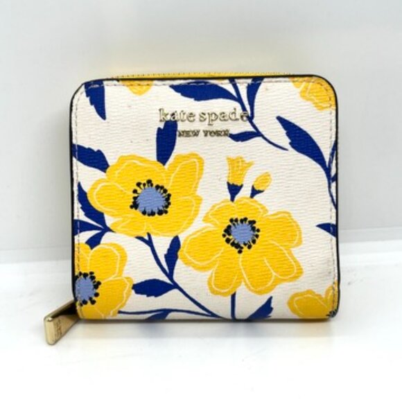 KATE SPADE MORGAN SUNSHINE FLORAL PRINT SMALL COMPACT WALLET VEGAN FAUX LEATHER - Picture 1 of 16